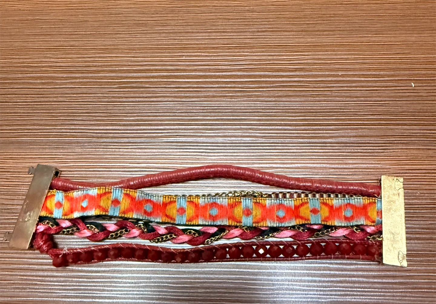 Red Multi-Strand Bracelet with Gold Accents - photo 3