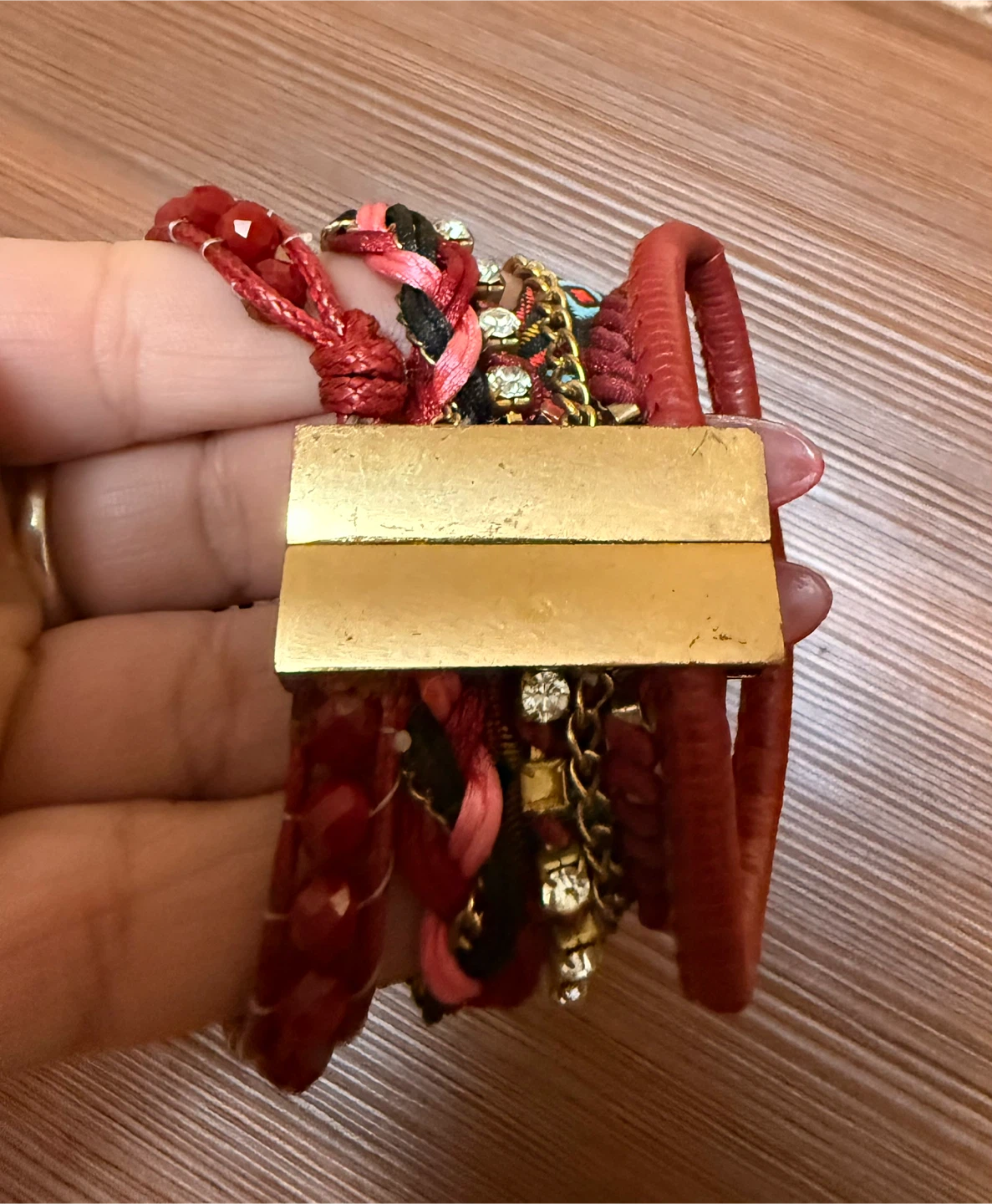 Red Multi-Strand Bracelet with Gold Accents - photo 4