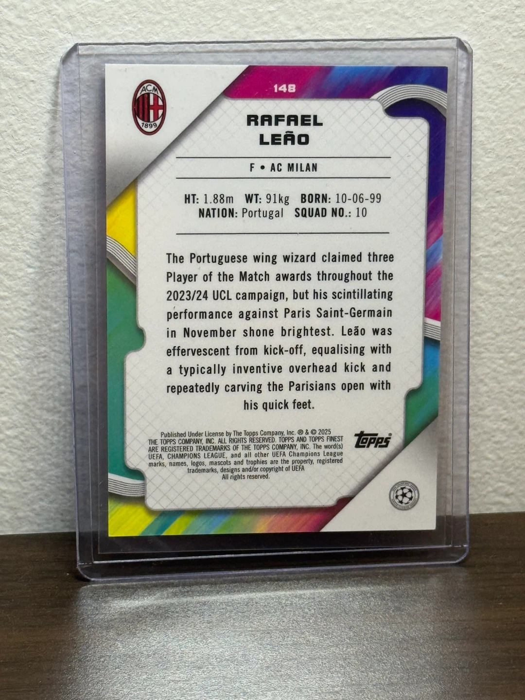 Rafael Leão Topps Finest Trading Card rookie card - photo 2