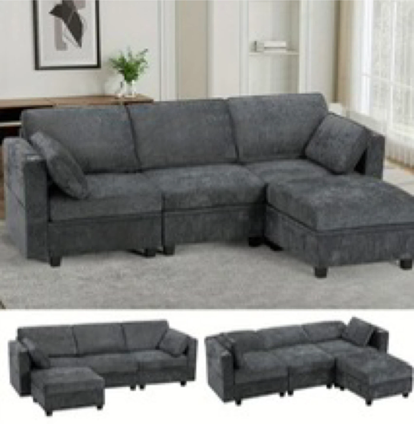 Gray Modular Sectional Sofa with Ottoman
