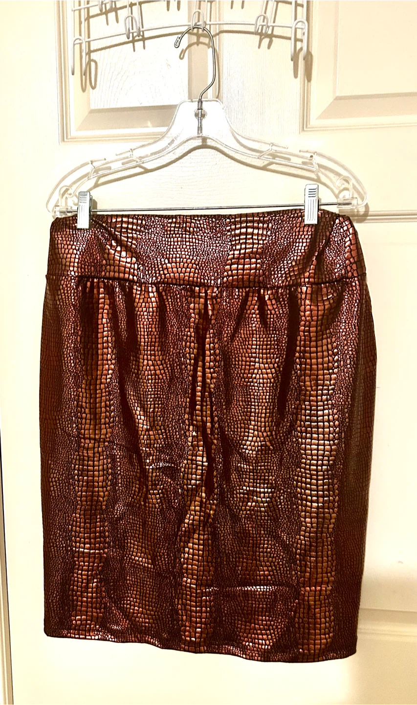 Bronze Shiny Snakeskin Print Skirt