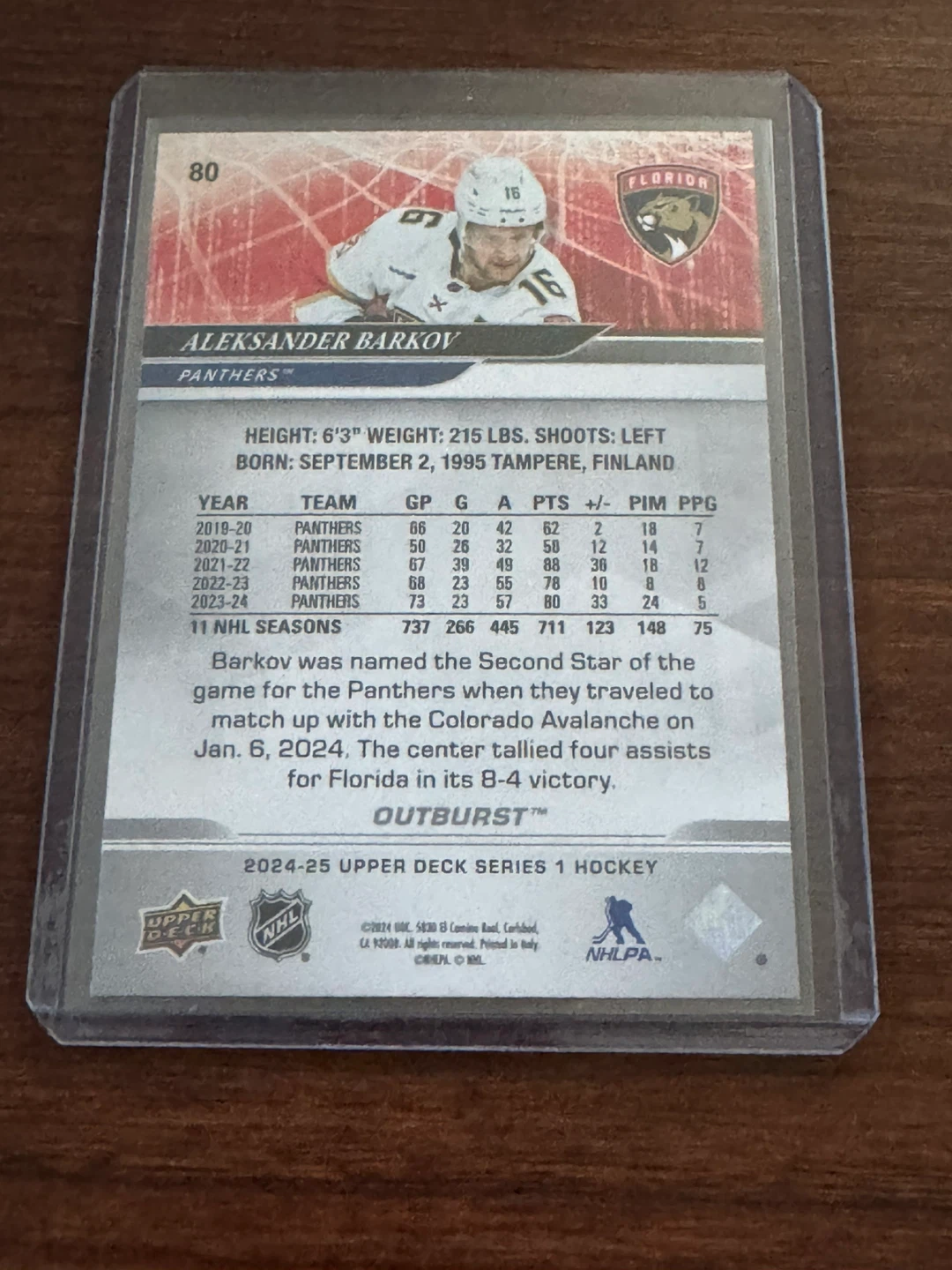 Aleksander Barkov - Upper Deck silver Outburst Hockey Card - photo 2
