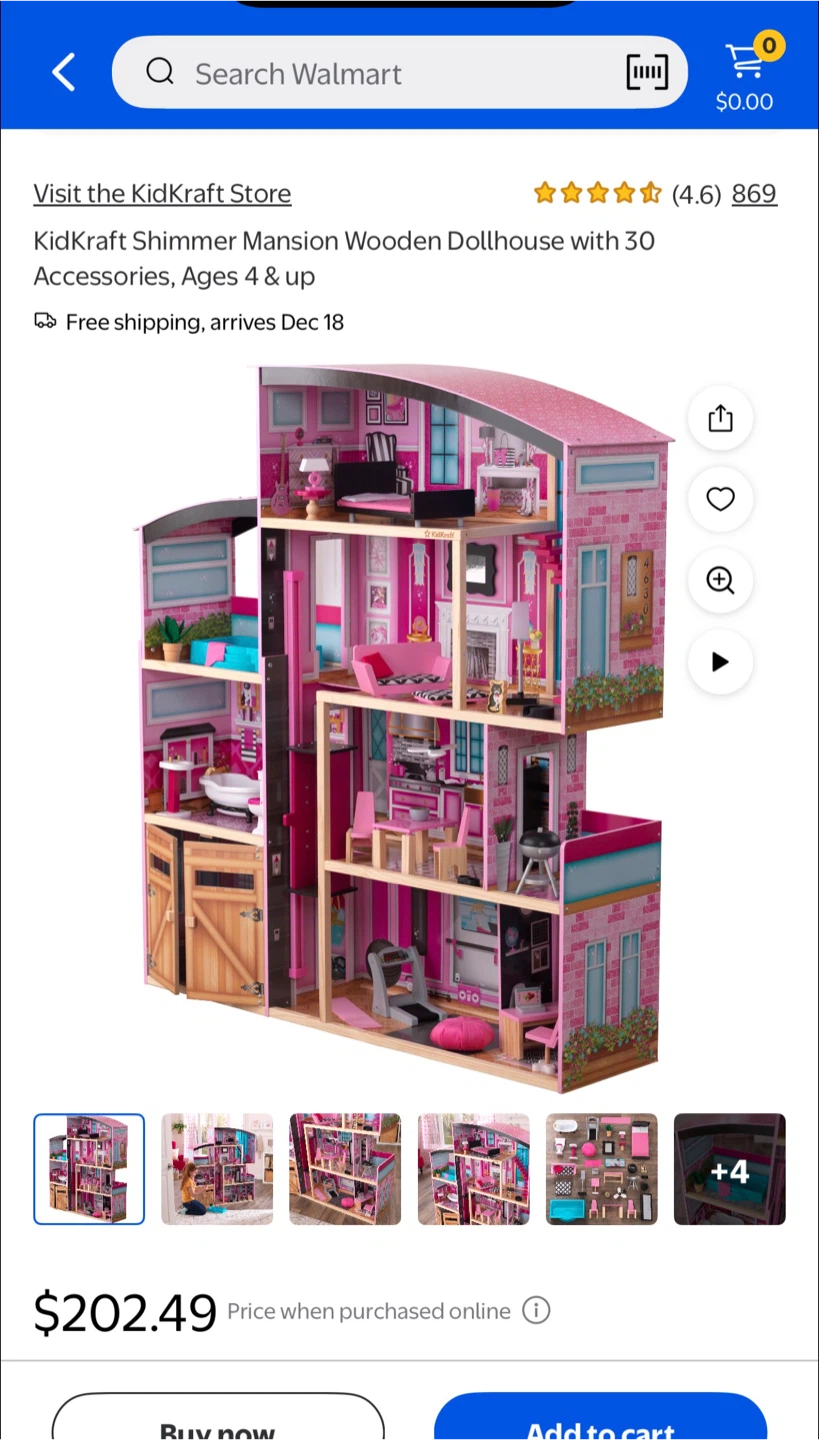 KidKraft Shimmer Mansion Wooden Dollhouse w/furniture