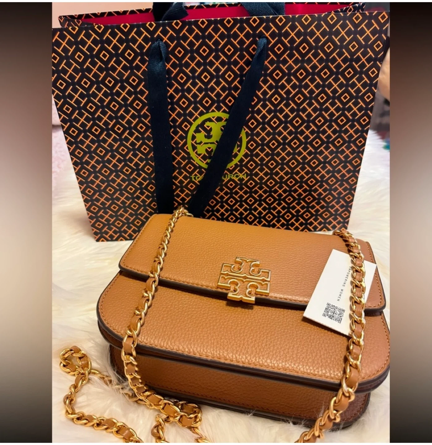 New with tag Tory Burch Britten Crossbody Bag, Tan