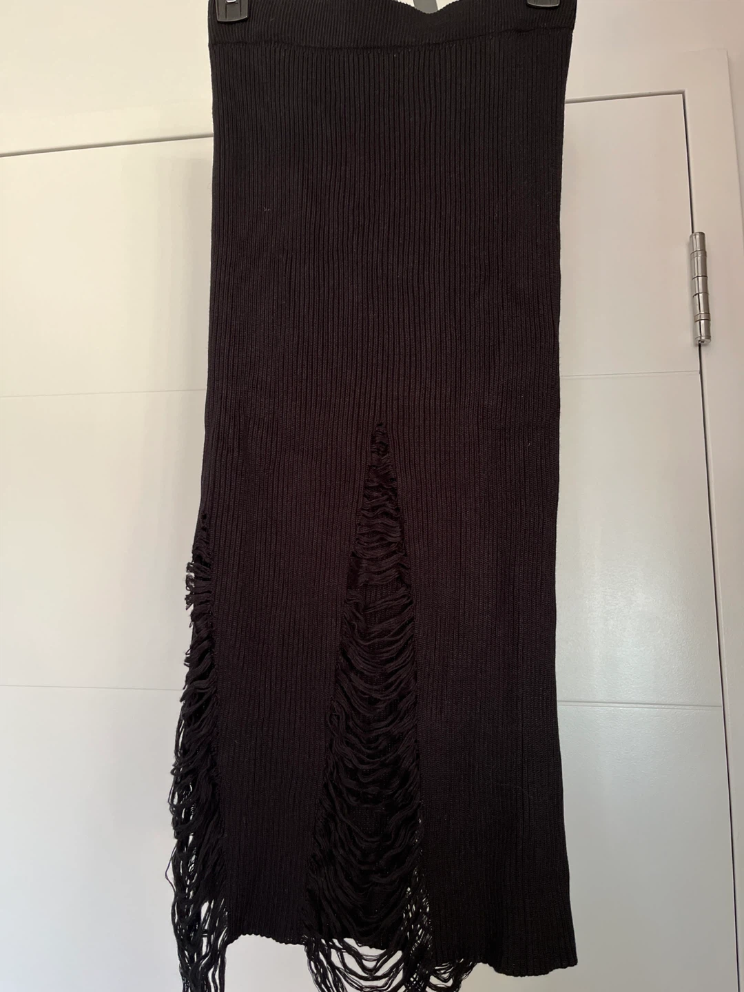 Black Knit Distressed Skirt