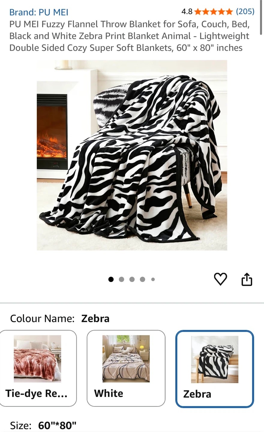 60x80” Large Throw Blanket Zebra Flannel 300 GSM - NEW - photo 2