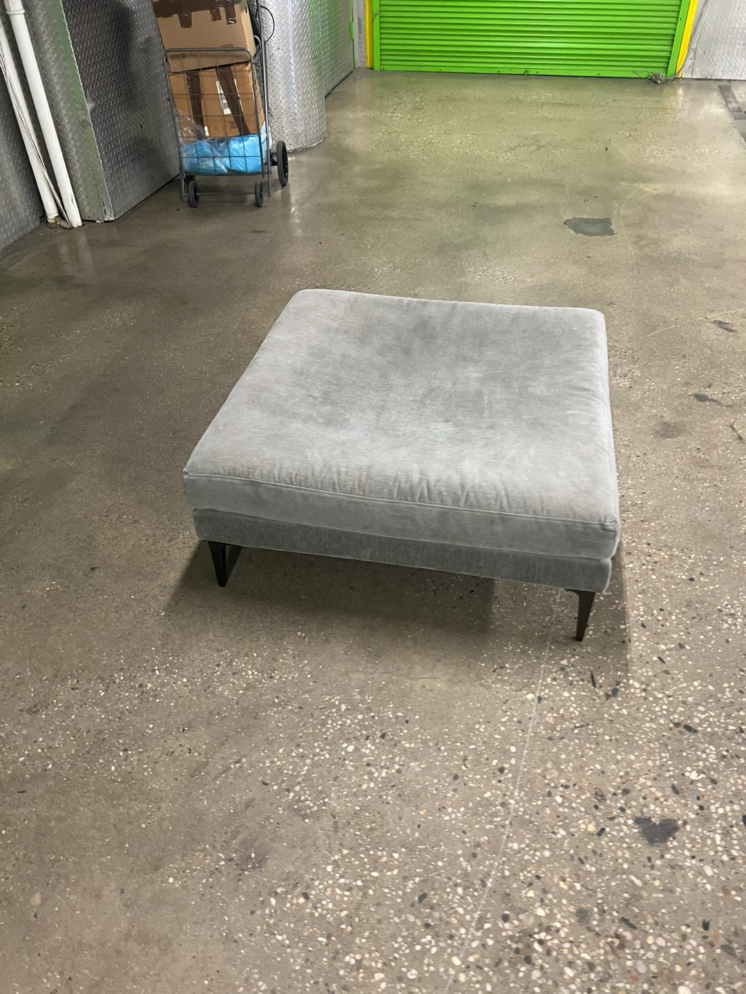 West Elm Andes Ottoman | Mineral Grey Velvet - FREE DELIVERY