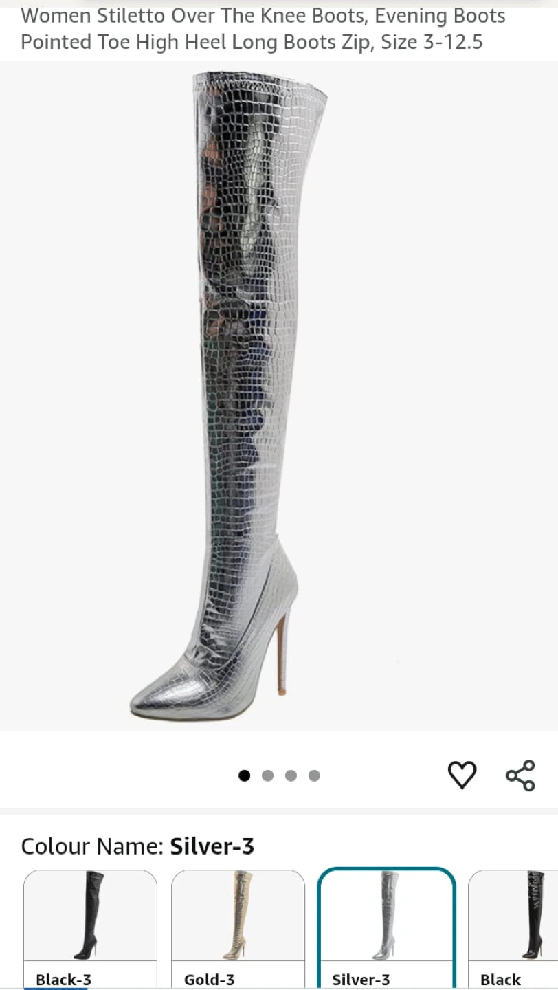 Silver Stiletto Over-the-Knee Boots, Size 6