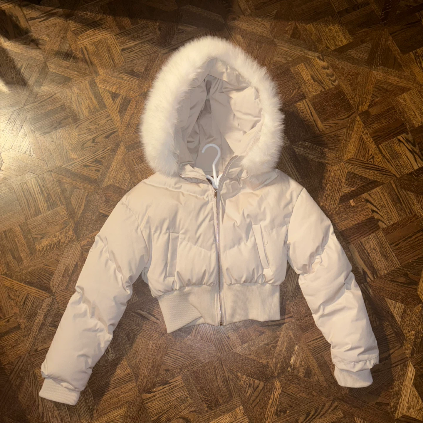 Beige Puffer Jacket with Fur Hood from Korea!