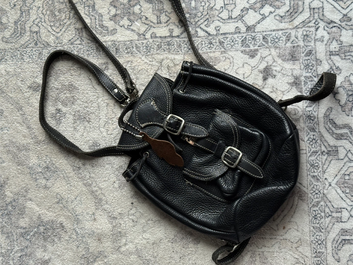 Roots Black Leather Backpack