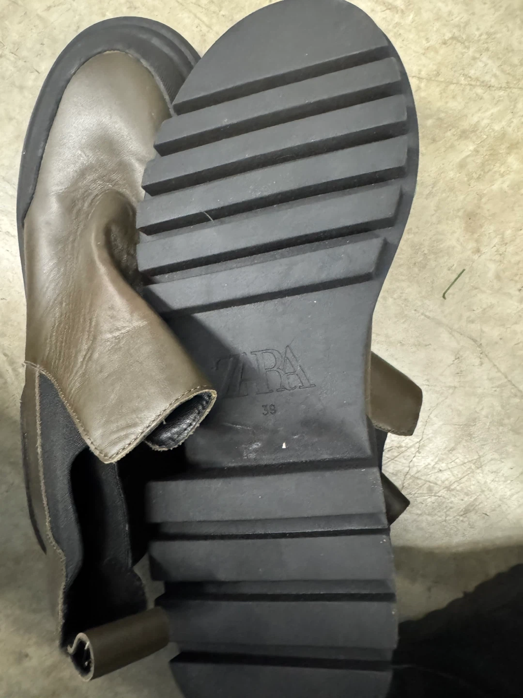 Zara Brown Leather Chelsea Boots Size 38
