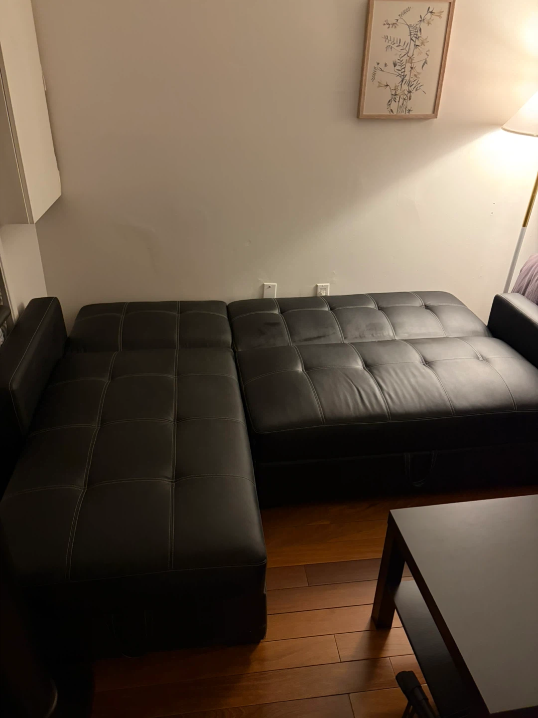 Black Faux Leather Sectional Sofa with Pull Out Bed - photo 5