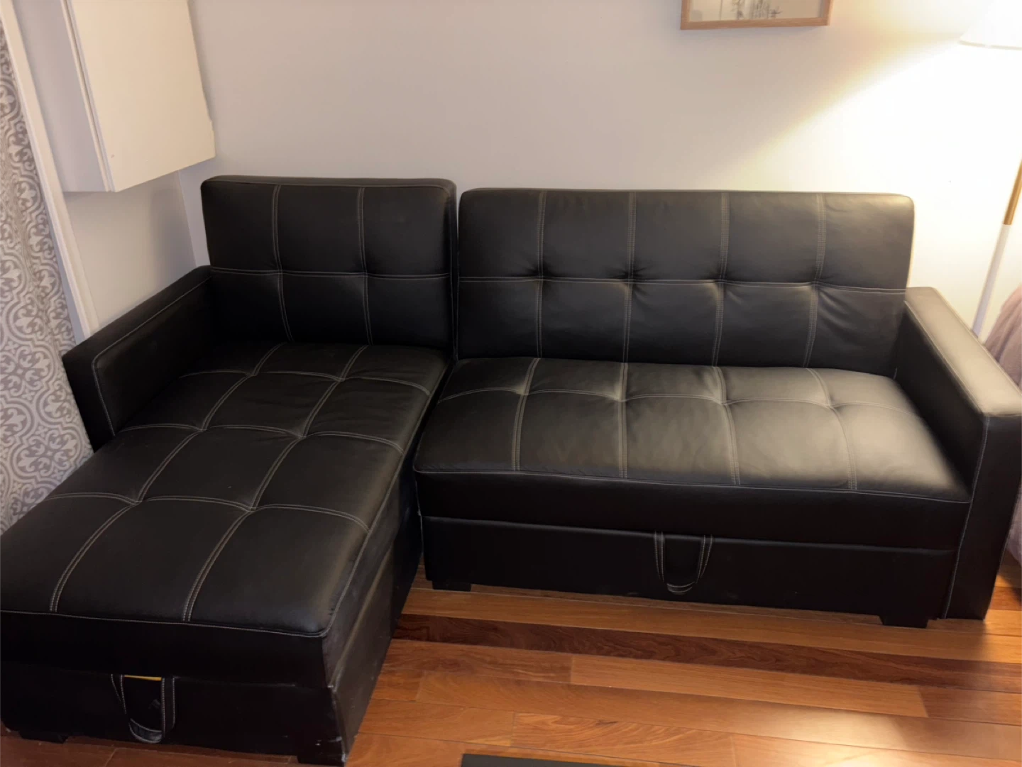 Black Faux Leather Sectional Sofa with Pull Out Bed - photo 2