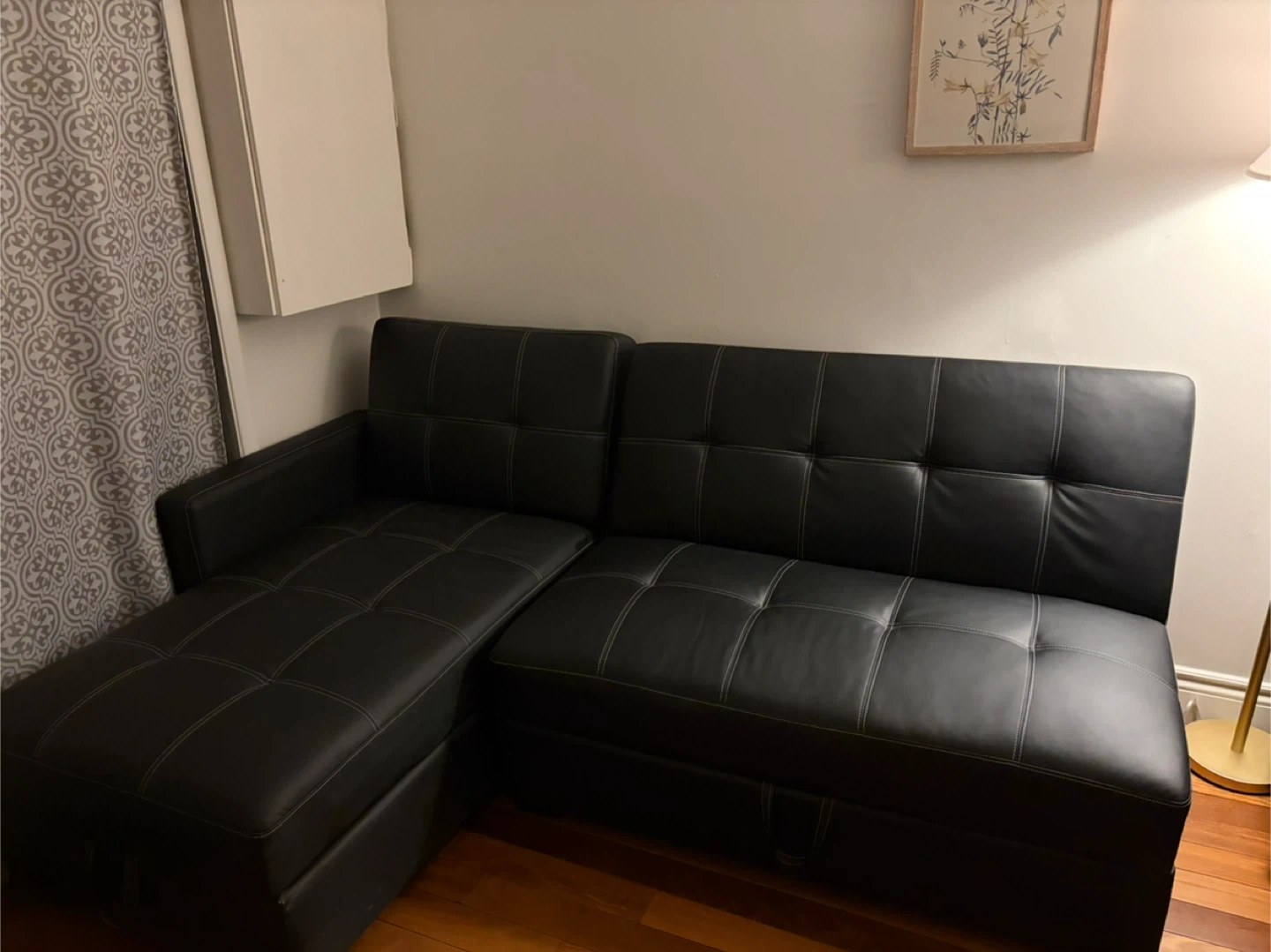 Black Faux Leather Sectional Sofa with Pull Out Bed - photo 4