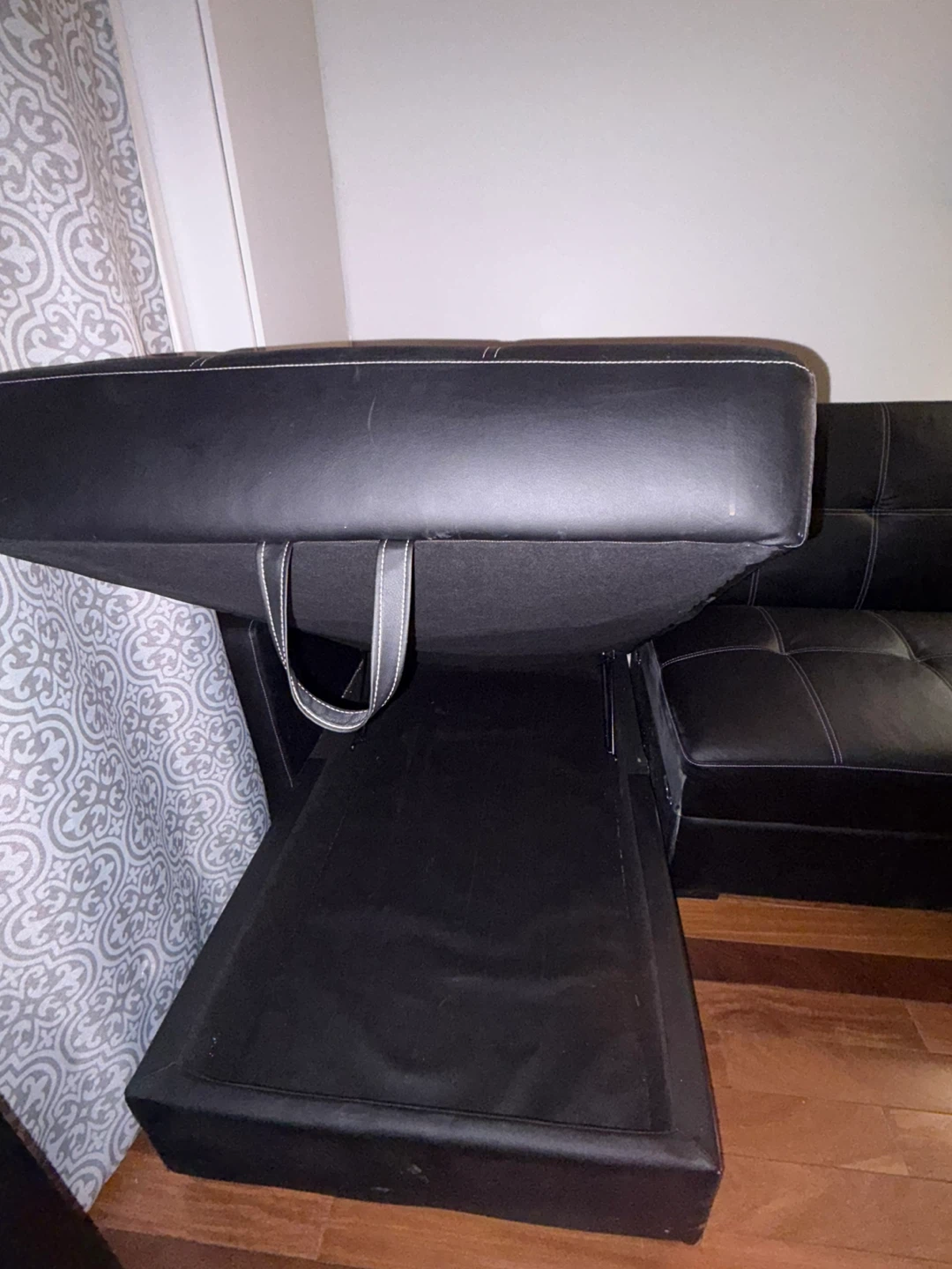 Black Faux Leather Sectional Sofa with Pull Out Bed - photo 3