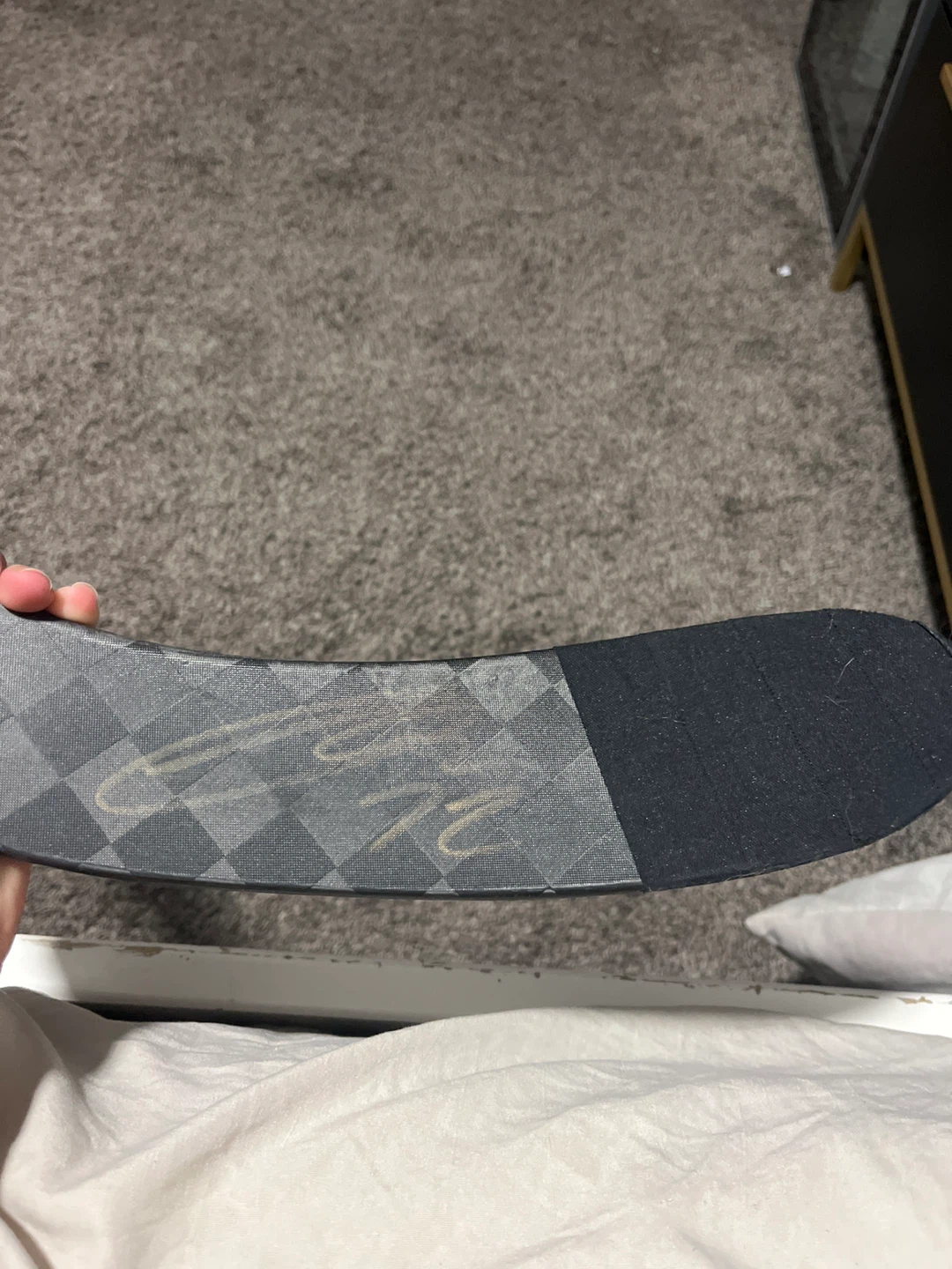 Game used signed Thomas Chabot stick