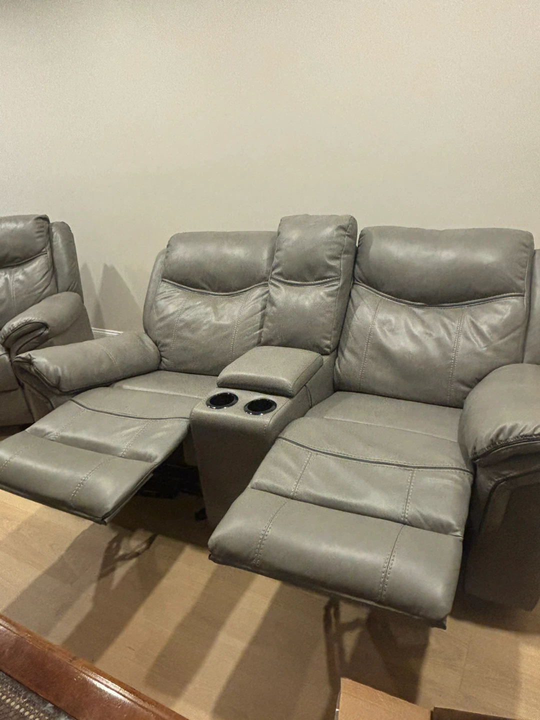 Gray Leather Reclining Sofa Set - photo 2