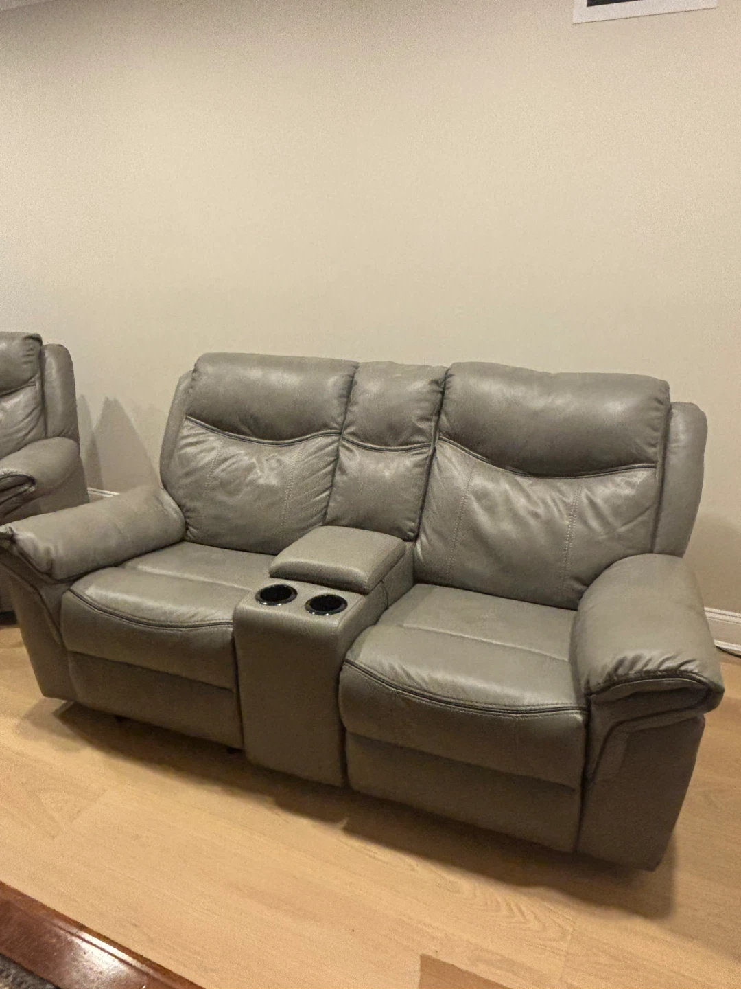 Gray Leather Reclining Sofa Set