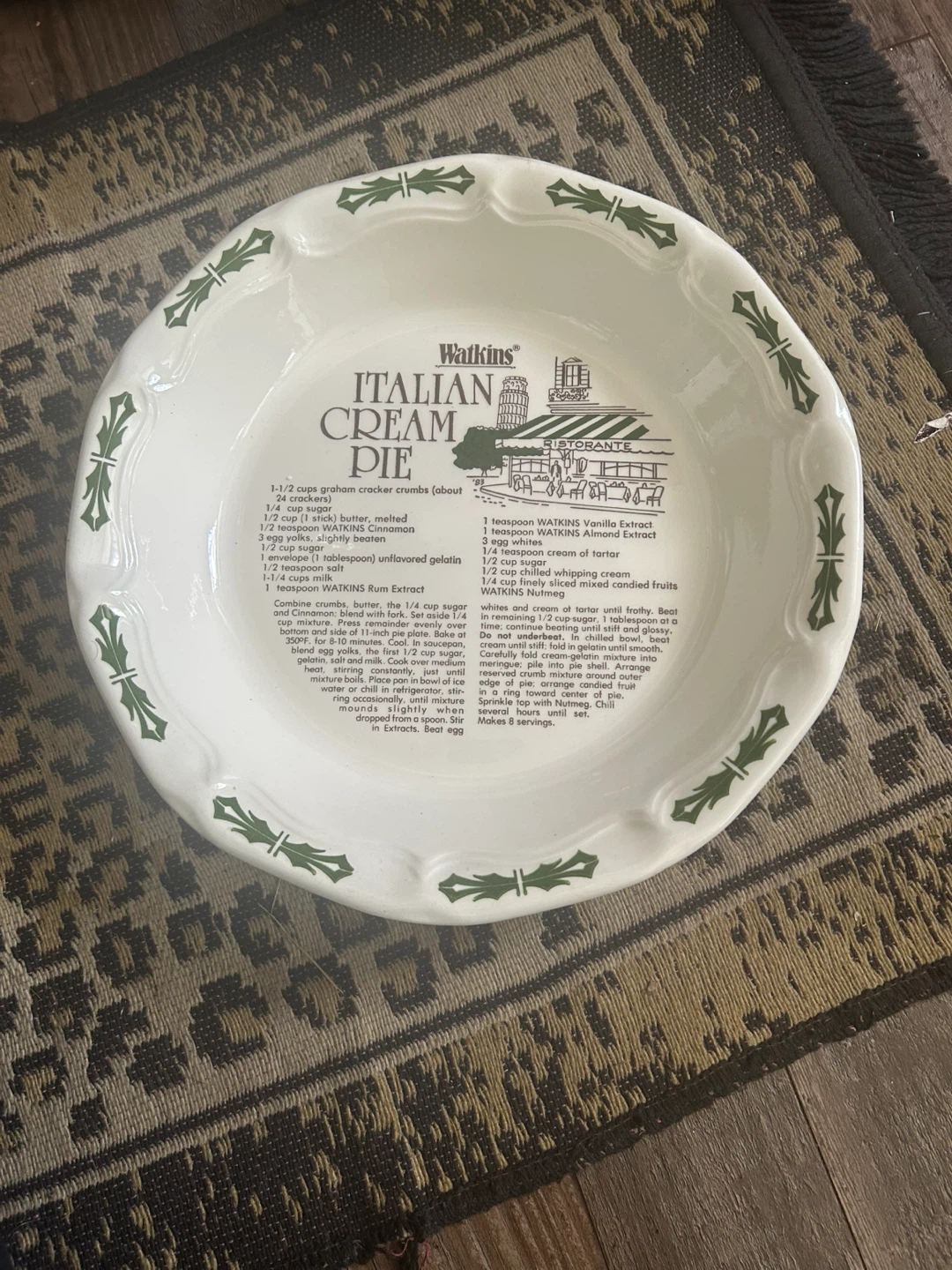 Watkins Italian Cream Pie Plate