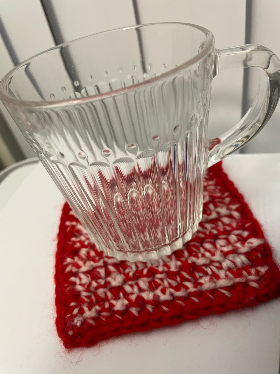 Handmade Red & White Crochet Coaster