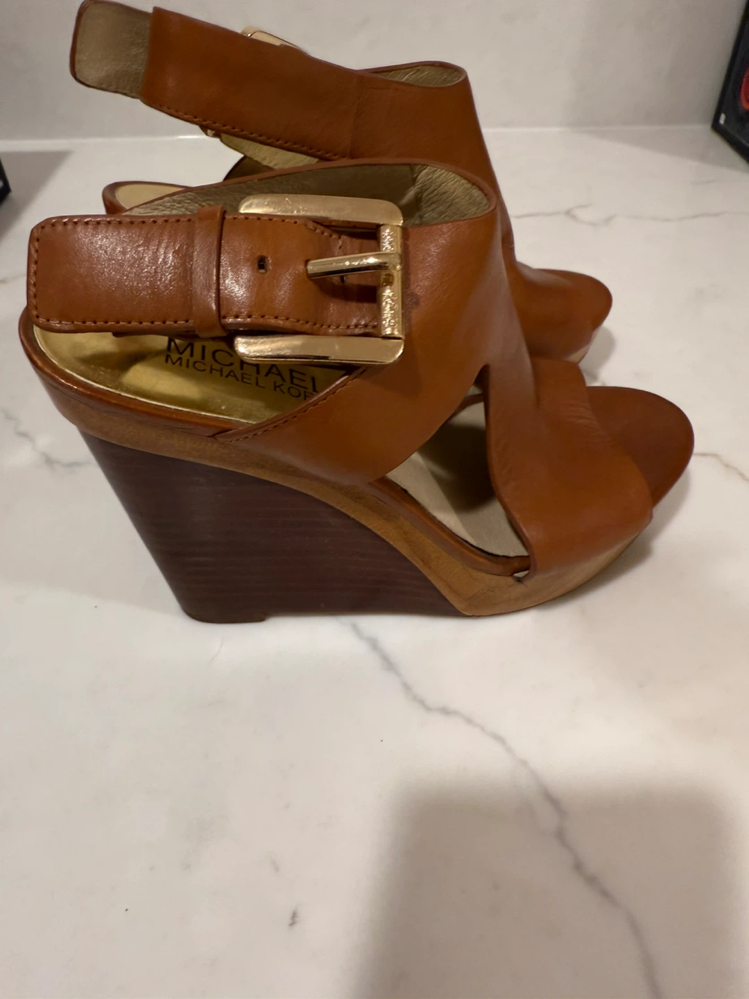 Michael Kors Brown Leather Wedge Heels - Size 5M - photo 3
