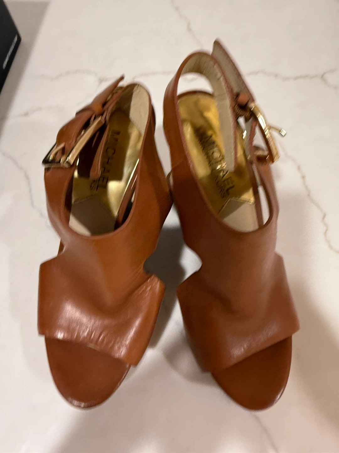 Michael Kors Brown Leather Wedge Heels - Size 5M - photo 2