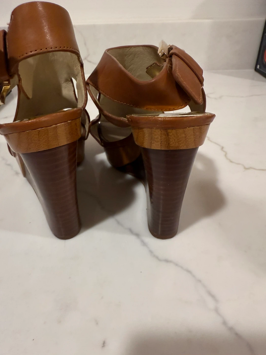 Michael Kors Brown Leather Wedge Heels - Size 5M - photo 4