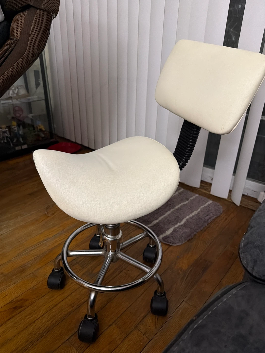 White Adjustable Rolling Swivel Stool