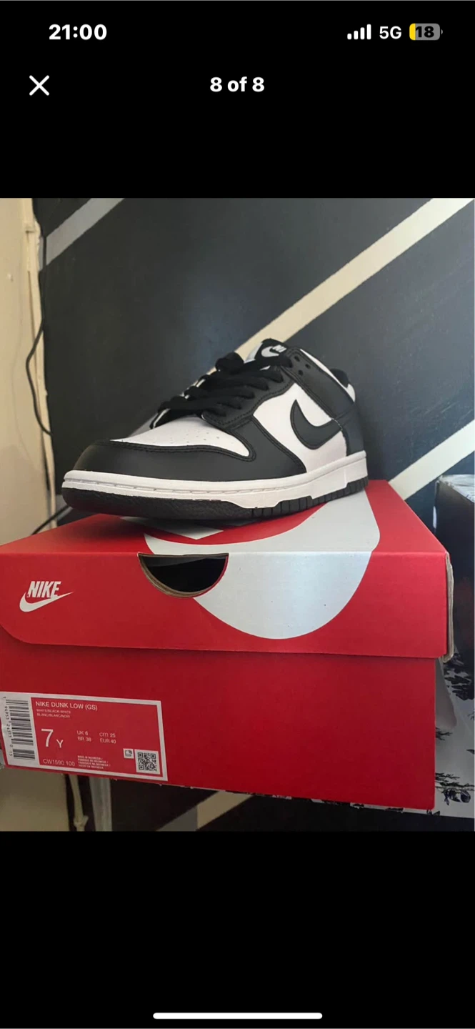 Nike Dunk Low GS Black White Size 7Y