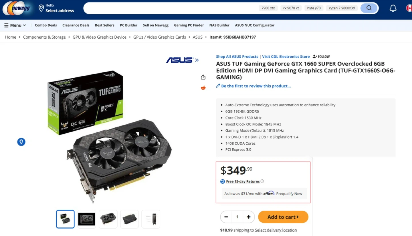 ASUS TUF GeForce GTX 1660s Graphics Card (NEW/Open Box) - photo 5