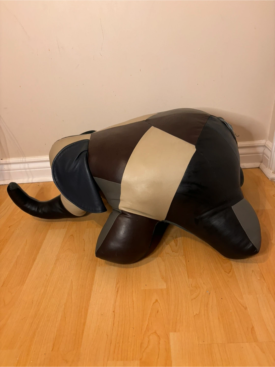 Vintage Handcrafted Indian Leather Elephant Ottoman – Large