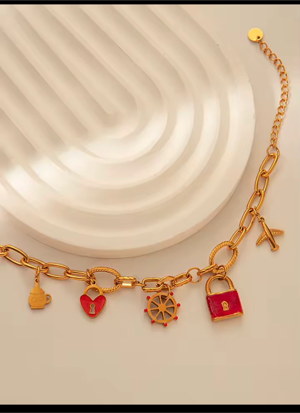 18k Gold plated stainless steel Charm Bracelet, 17cm + 6cm - photo 3