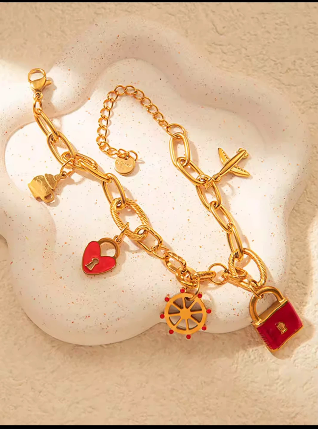 18k Gold plated stainless steel Charm Bracelet, 17cm + 6cm - photo 4