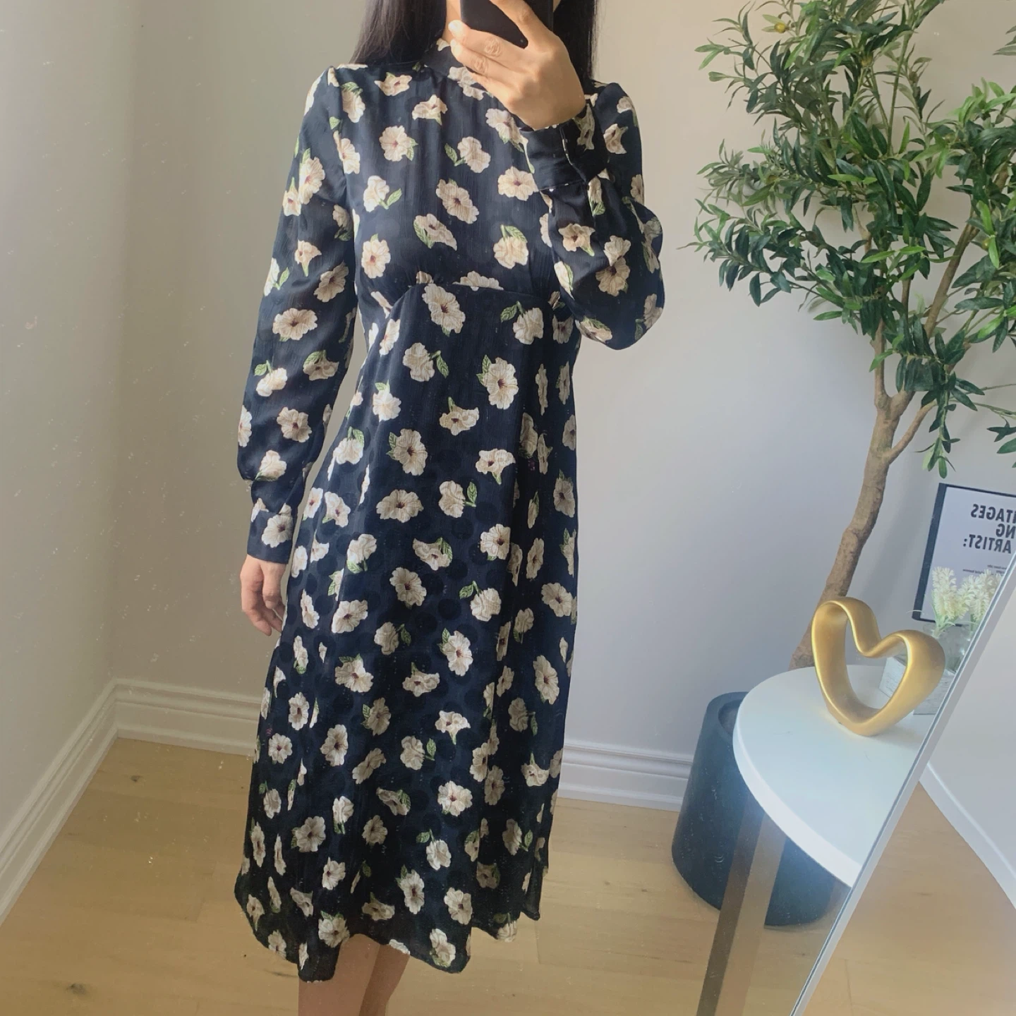 ZARA Black Floral Chiffon Dress – Size S