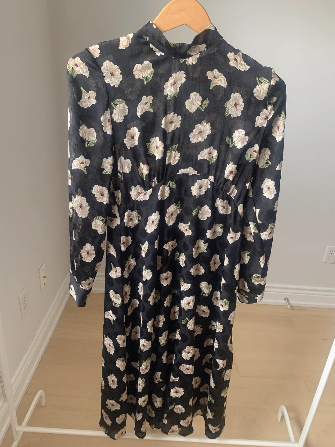 ZARA Black Floral Chiffon Dress – Size S - photo 2