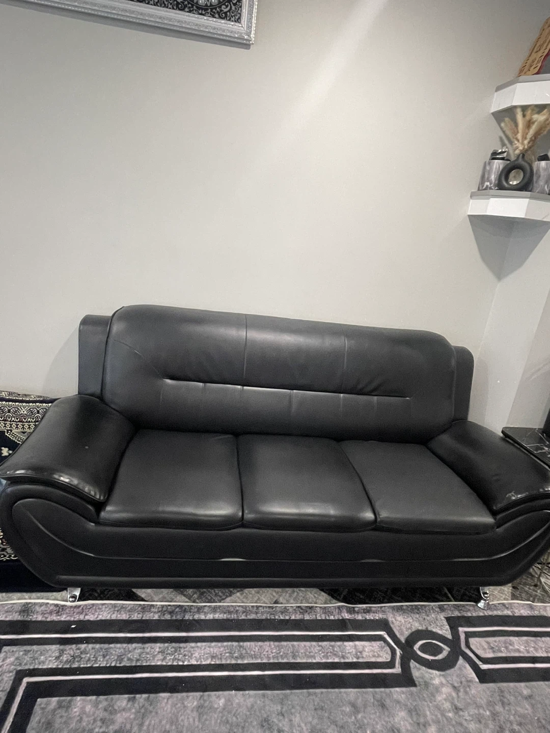 Black Leather Sofa Set - photo 2