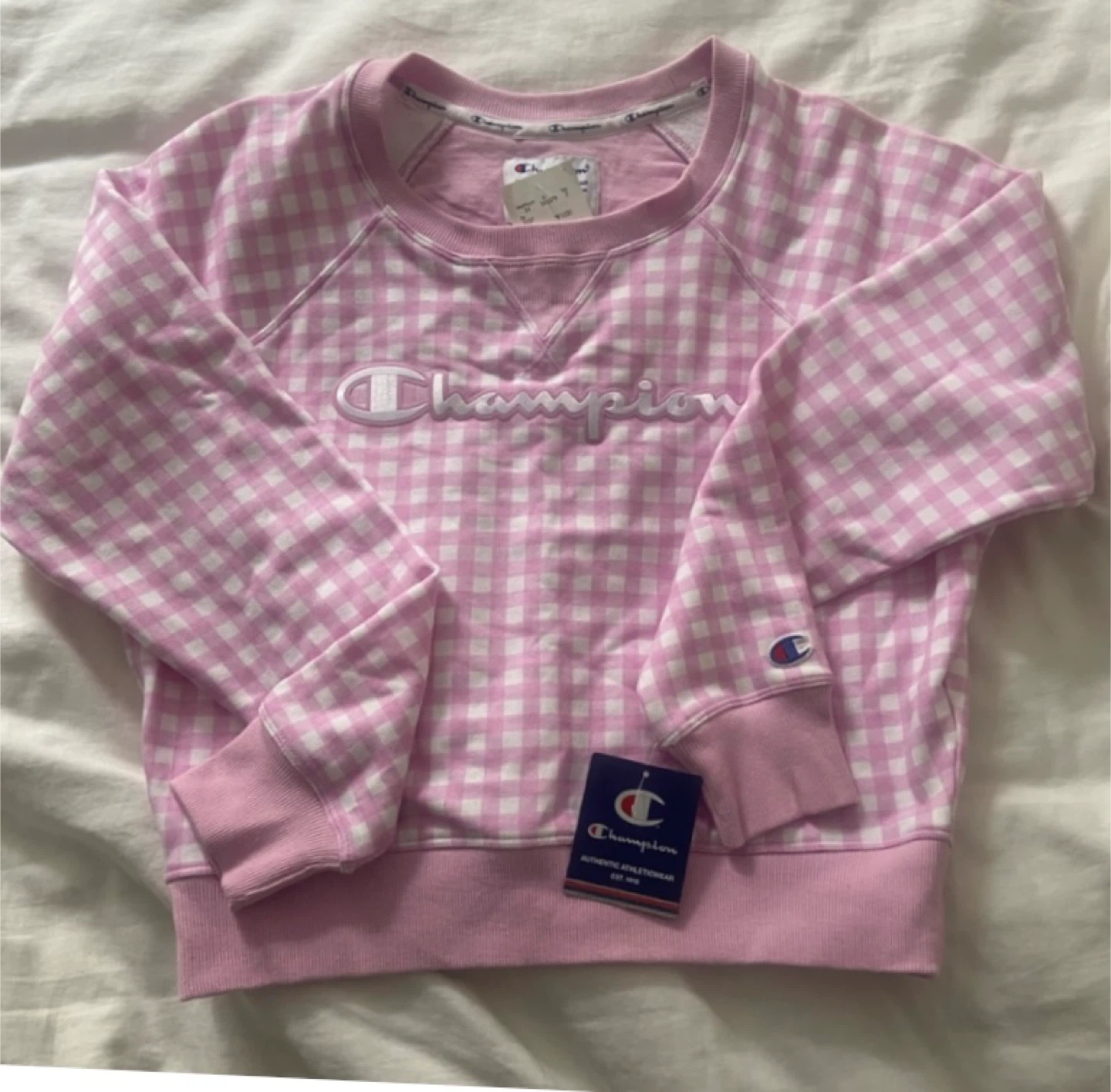 Champion Pink Gingham Crewneck - Size M