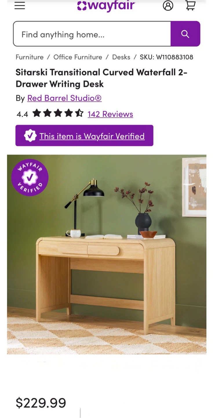 Sitarski Transitional Curved Waterfall Writing Desk - photo 2