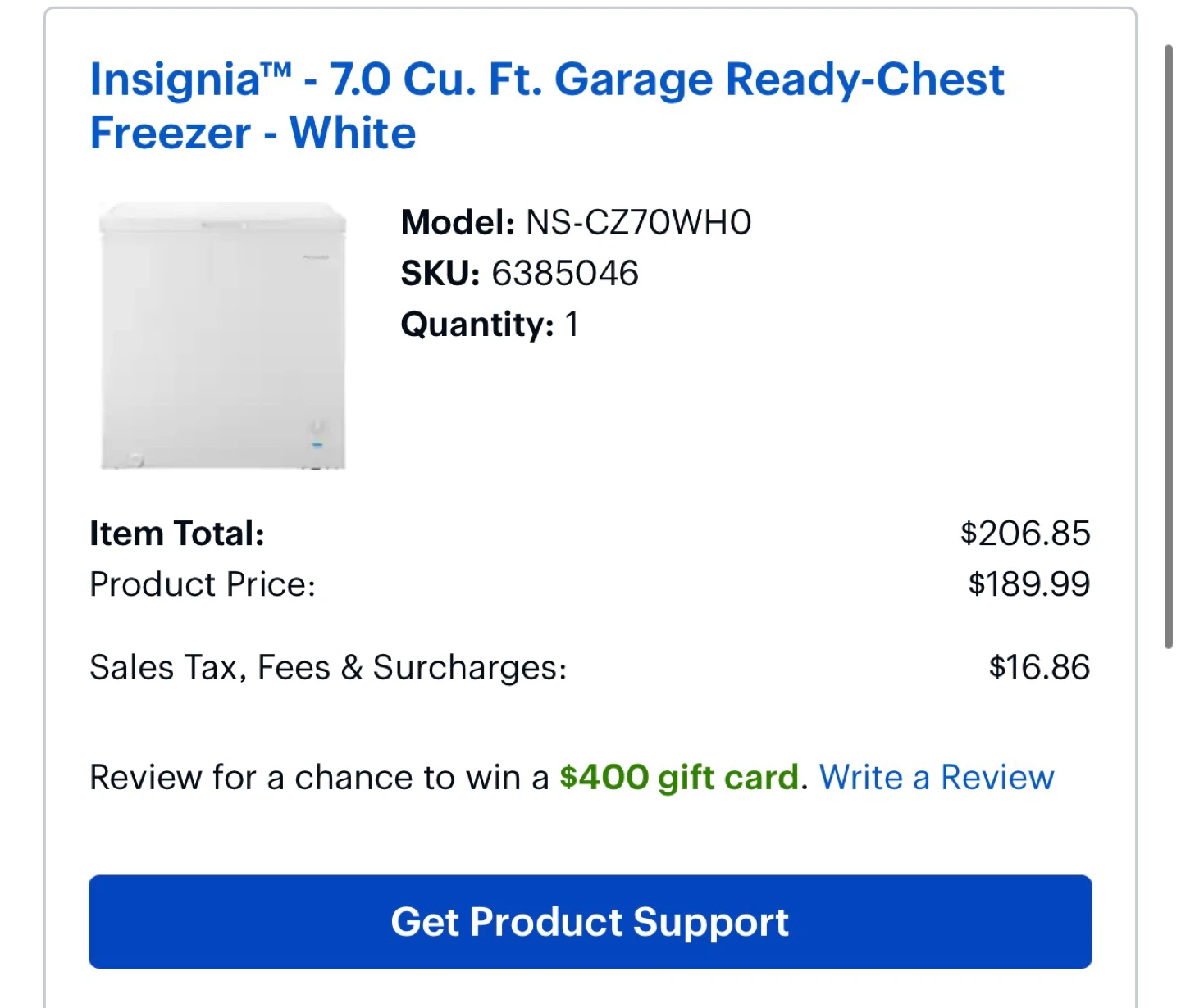 Insignia 7.0 Cu. Ft. Chest Freezer - White