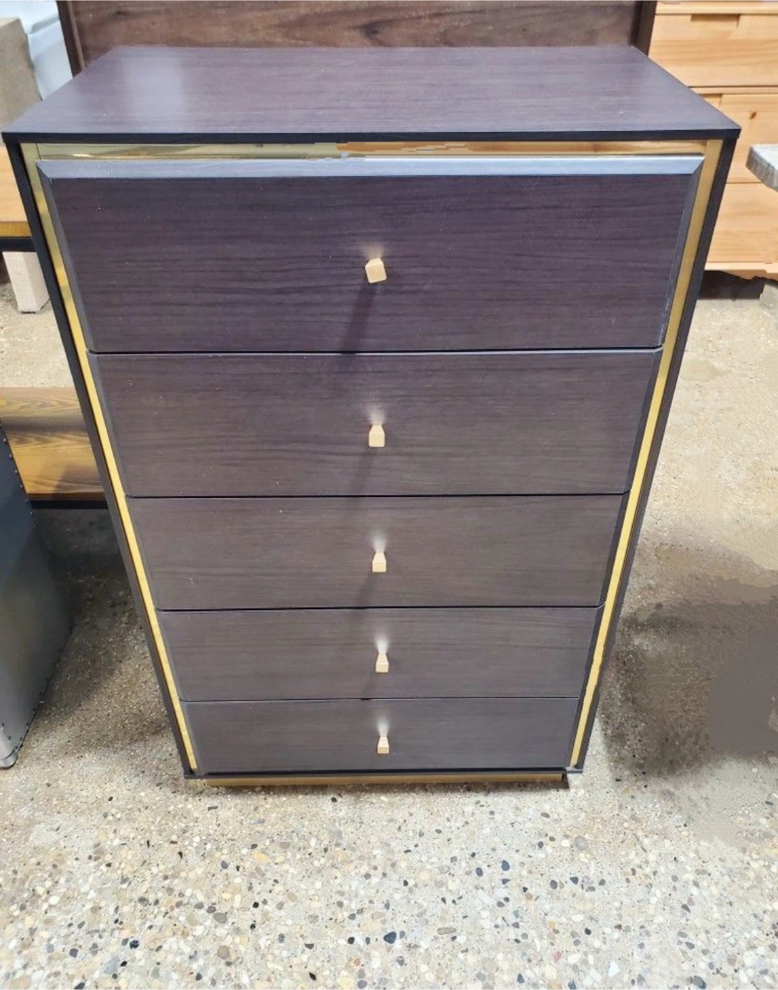 Mid Century Modern Dark Brown & Gold Accent Chest - photo 5
