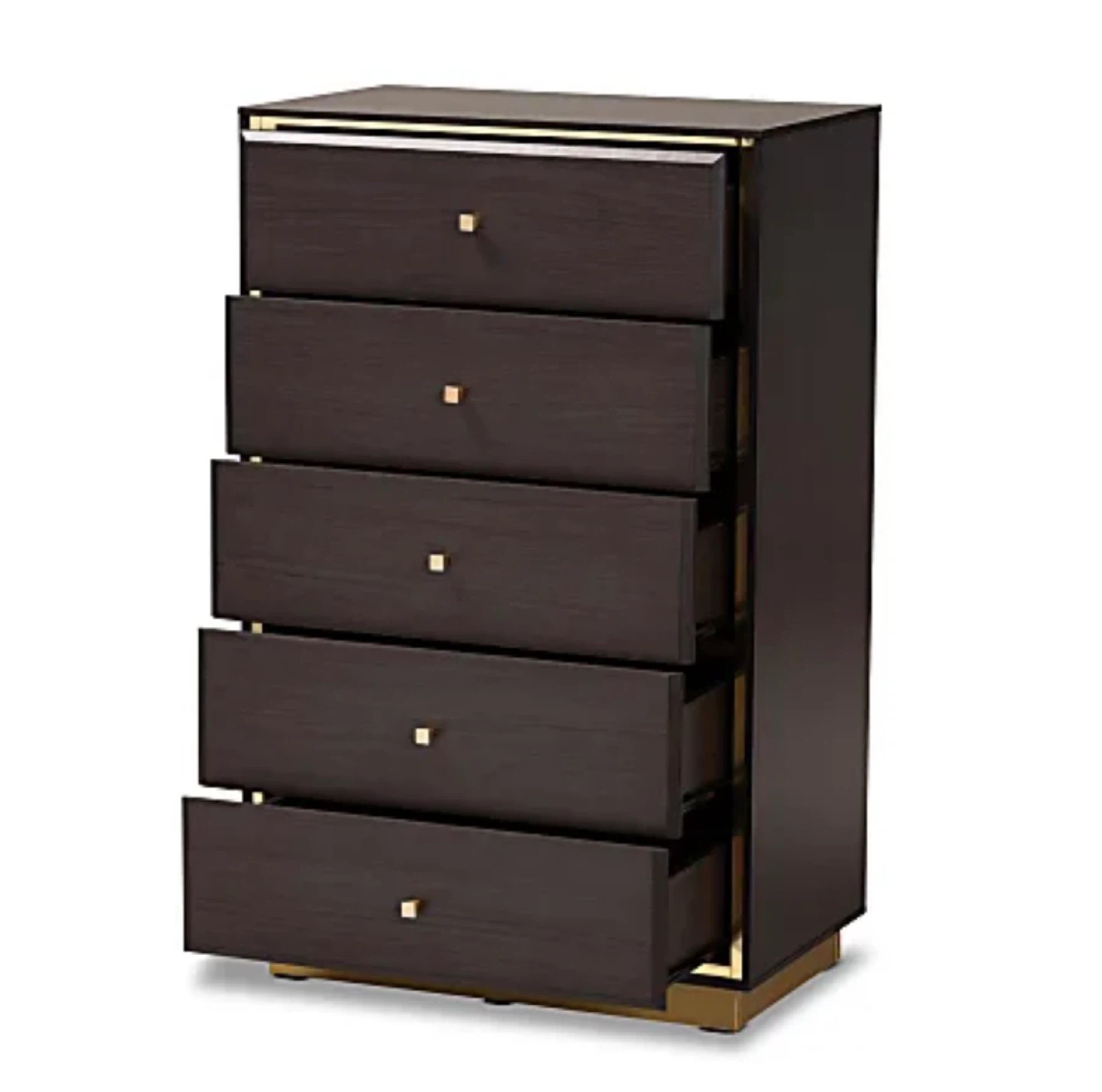 Mid Century Modern Dark Brown & Gold Accent Chest - photo 2
