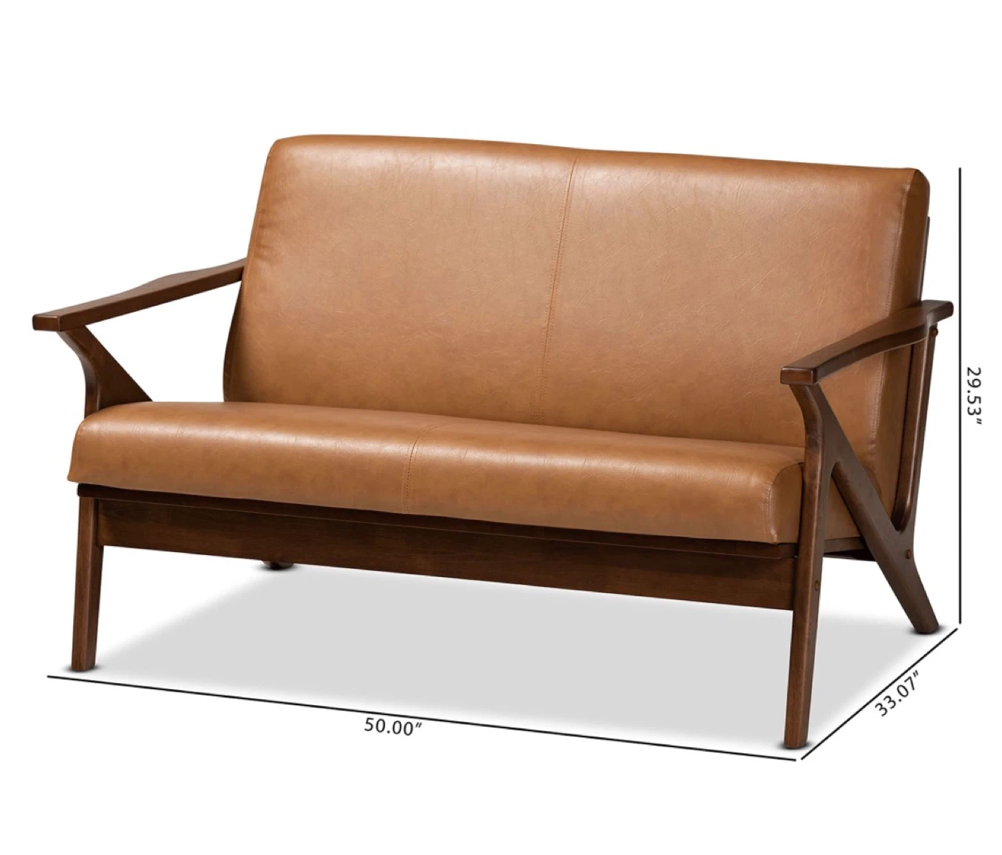 New Mid Century Modern Loveseat 2-Seater - Caramel - photo 4