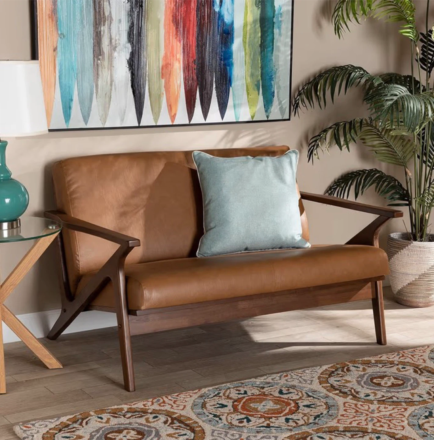 New Mid Century Modern Loveseat 2-Seater - Caramel - photo 5