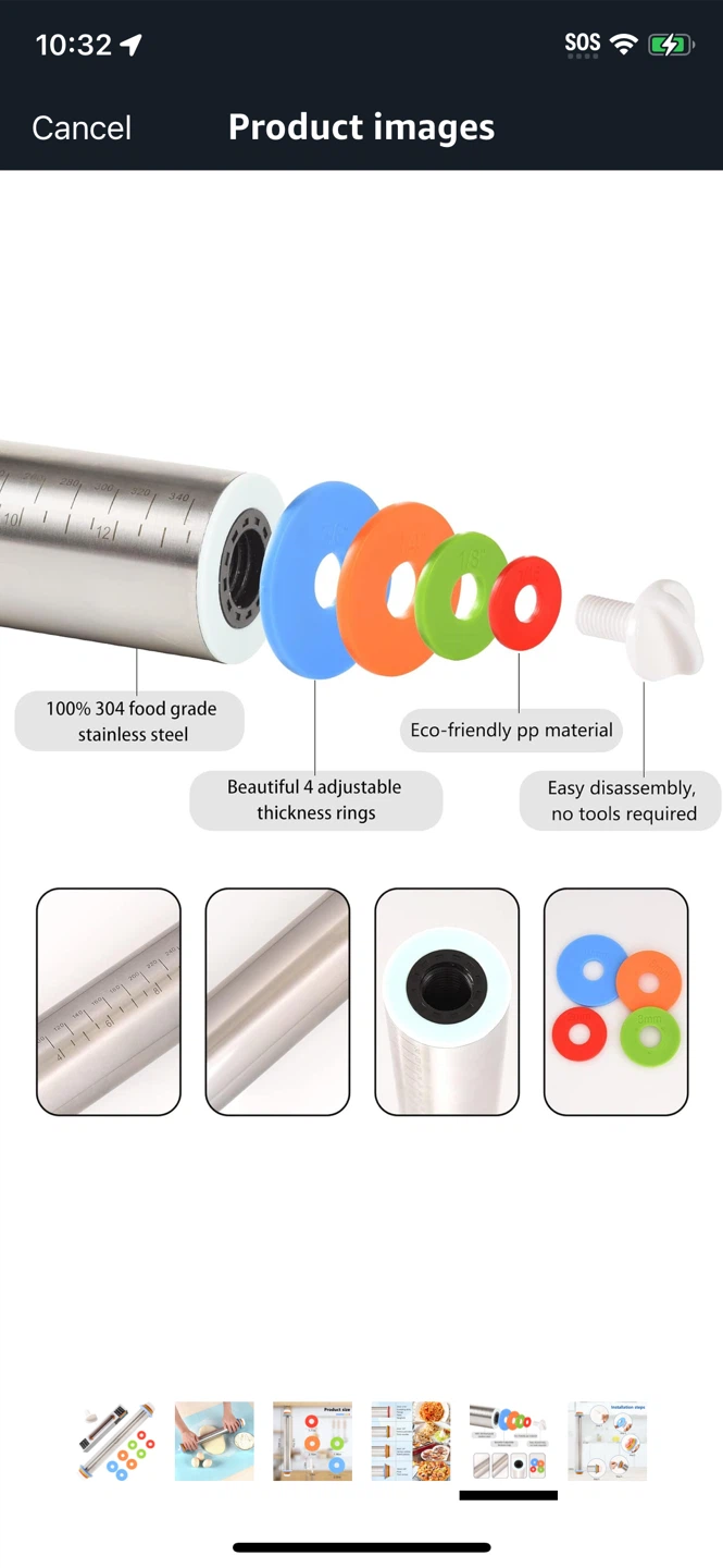 NEW- Rolling Pin with Thickness Rings - photo 4