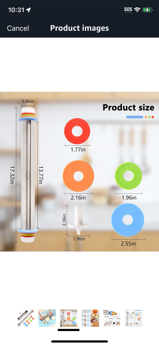 NEW- Rolling Pin with Thickness Rings