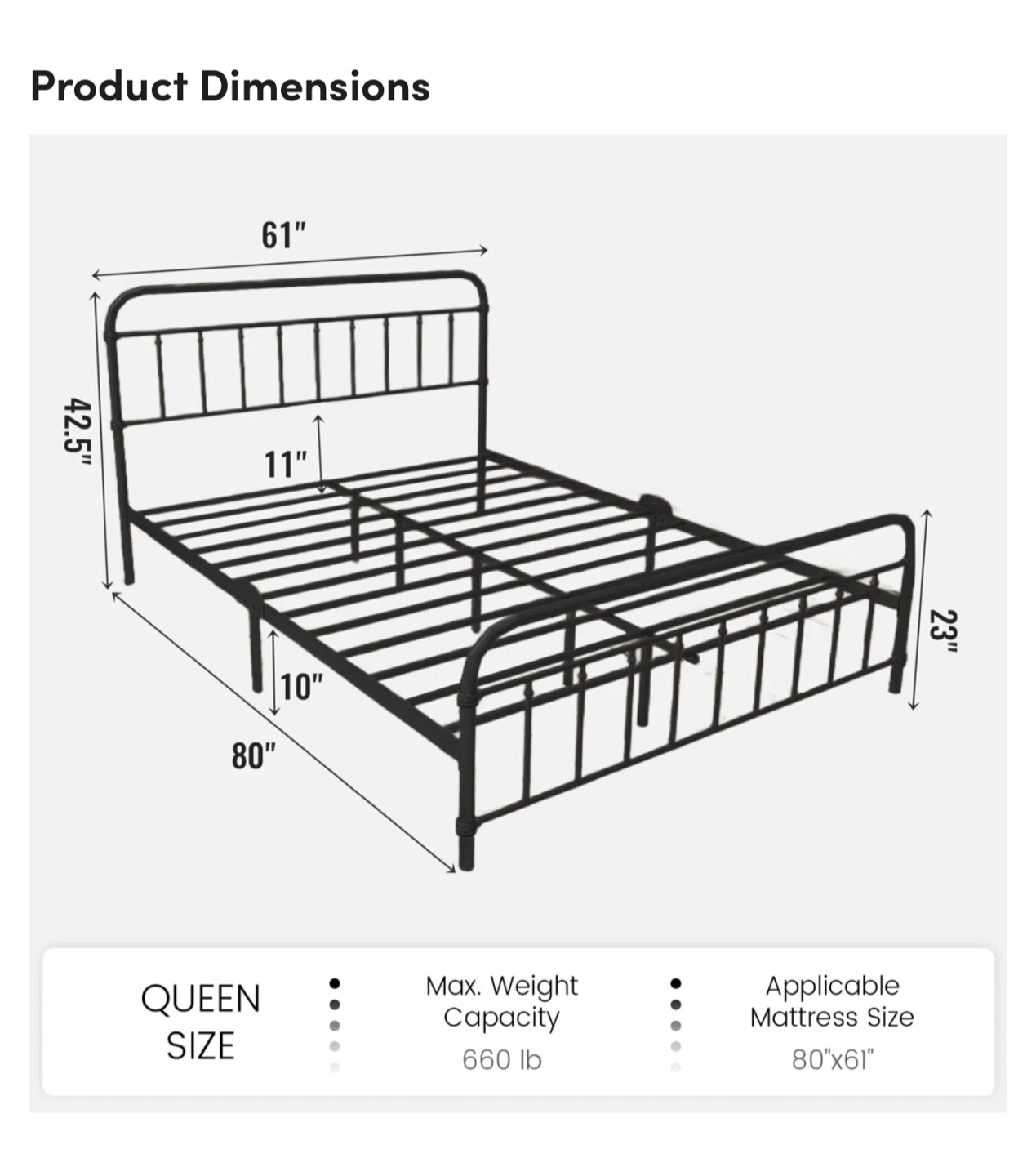 Queen Metal Bed Frame - Black - photo 4
