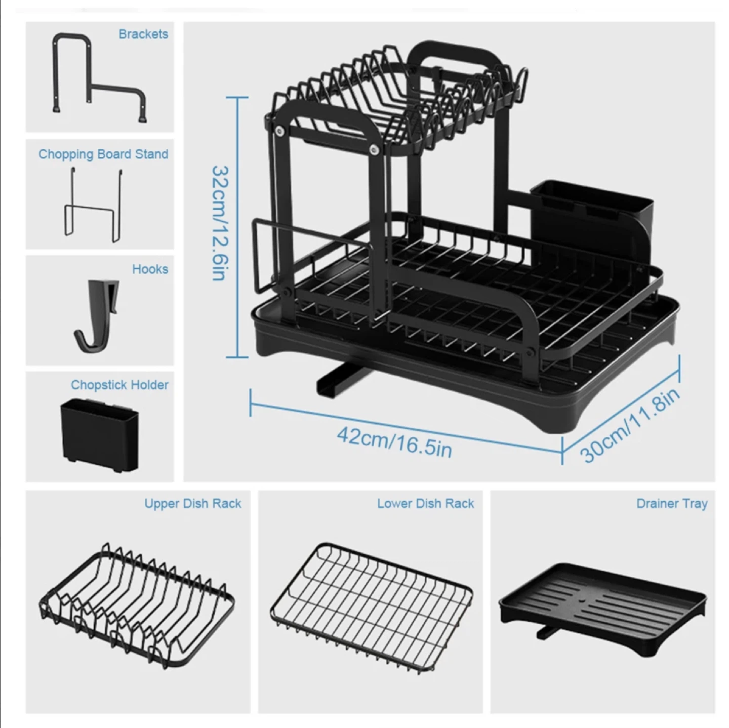 Black 2-Tier Dish Drying Rack - photo 4