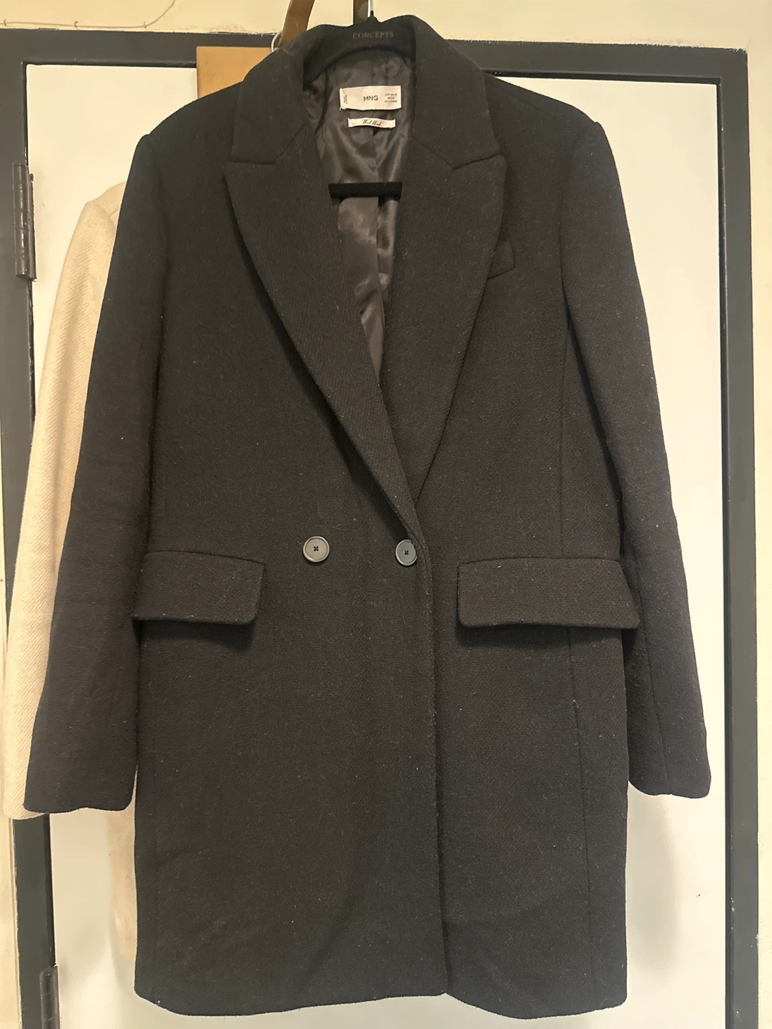 2 Mango Black and Beige Wool Blend Coats