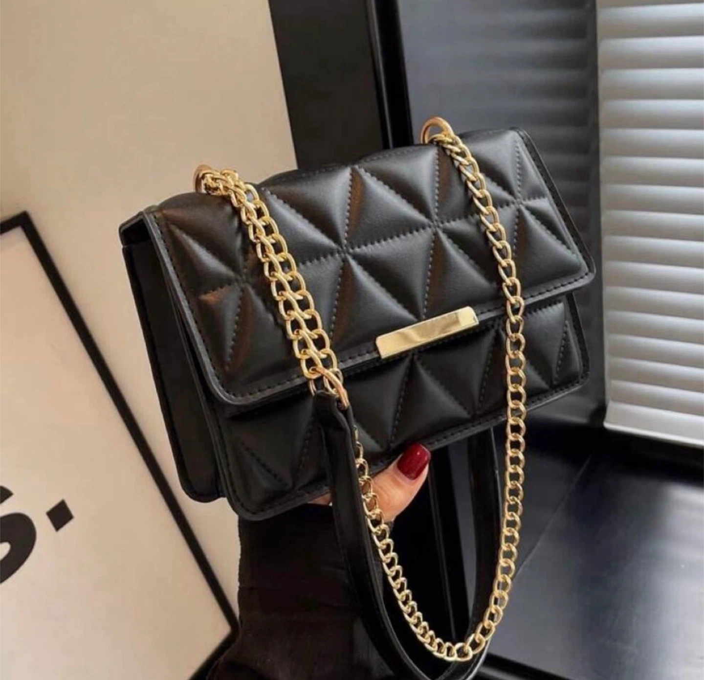 Black Quilted Chain Shoulder Bag - New!