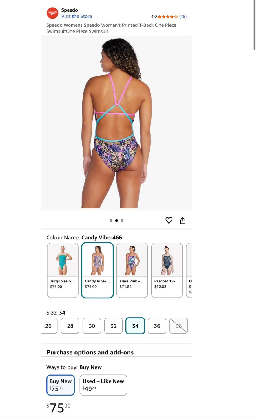 Speedo Women's Printed T-Back Swimsuit - Size 34 - photo 2